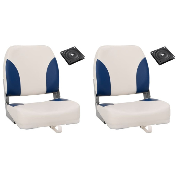 Set asientos plegables para barco 4 uds con cojín blanco y azul D