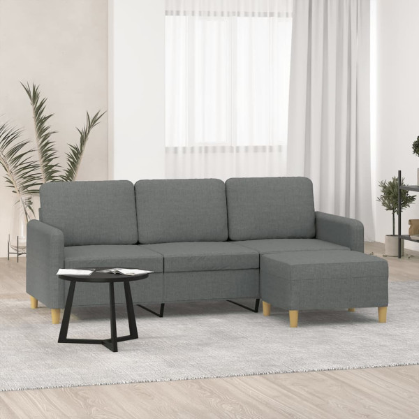 Sofá de 3 plazas con taburete de tela gris oscuro 180 cm Sofá de 3 plazas con taburete de tela gris oscuro 180 cm D