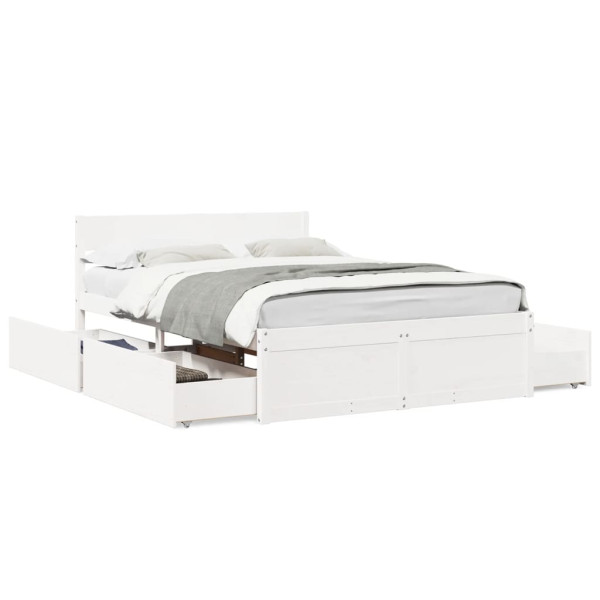 Estructura de cama con cajones madera de pino blanca 135x190 cm Estructura de cama con cajones madera de pino blanca 135x190 cm D