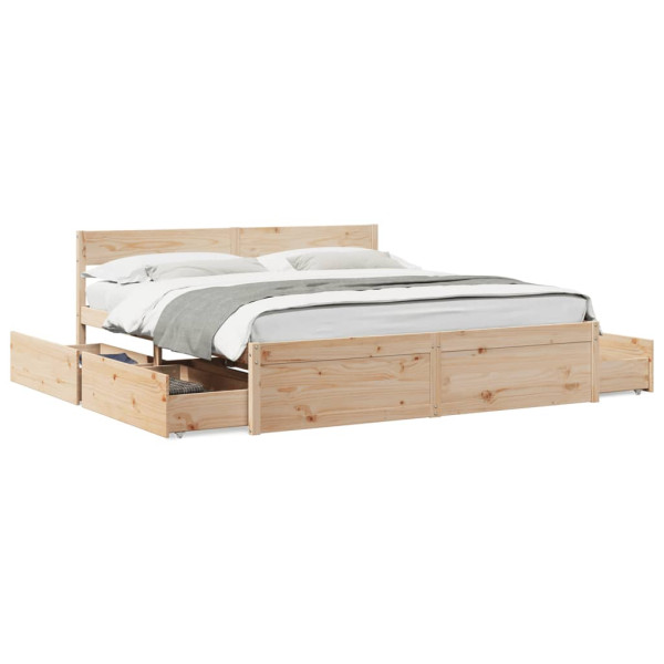 Estructura de cama con cajones madera maciza de pino 200x200 cm Estructura de cama con cajones madera maciza de pino 200x200 cm D