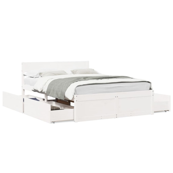 Estructura de cama con cojines madera de pino blanca 140x190 cm Estructura de cama con cojines madera de pino blanca 140x190 cm D