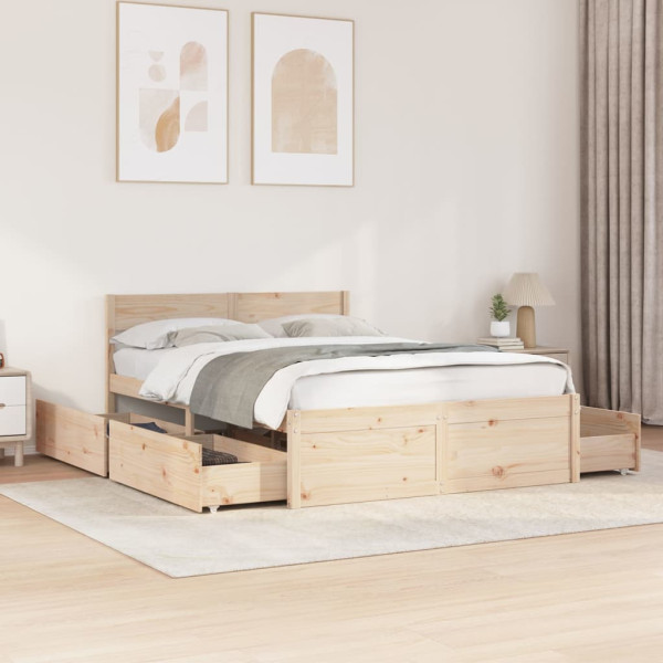 Estructura de cama con cajones madera maciza pino 120x190 cm Estructura de cama con cajones madera maciza pino 120x190 cm D