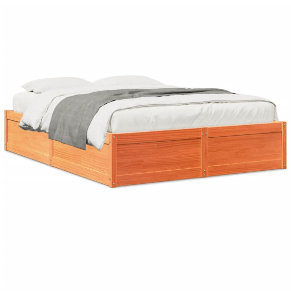 Estructura de cama madera maciza pino marrón cera 150x200 cm Estructura de cama madera maciza pino marrón cera 150x200 cm D