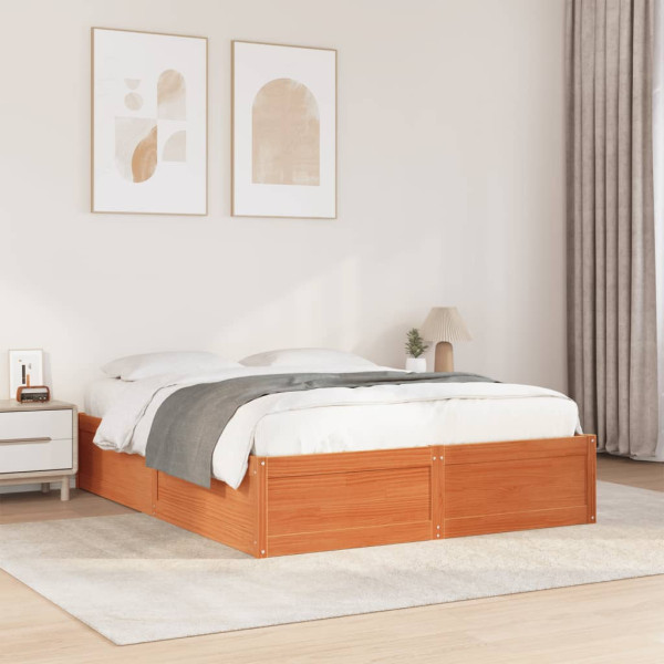 Estructura de cama madera maciza pino marrón cera 140x190 cm Estructura de cama madera maciza pino marrón cera 140x190 cm D