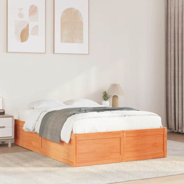 Estructura de cama madera maciza pino marrón cera 120x200 cm Estructura de cama madera maciza pino marrón cera 120x200 cm D