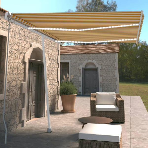 Toldo retráctil manual con LED amarillo y blanco 350x250 cm Toldo retráctil manual con LED amarillo y blanco 350x250 cm D