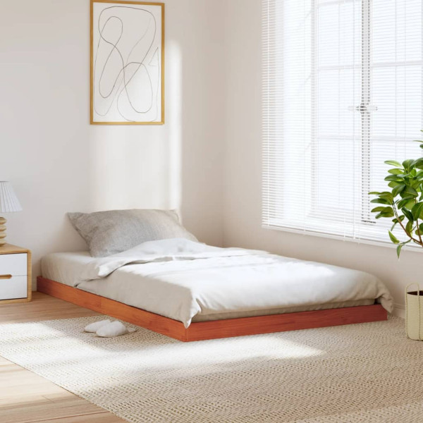 Estructura de cama madera maciza pino marrón cera 120x190 cm Estructura de cama madera maciza pino marrón cera 120x190 cm D