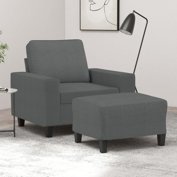 Sillón con taburete tela gris oscuro 60 cm D