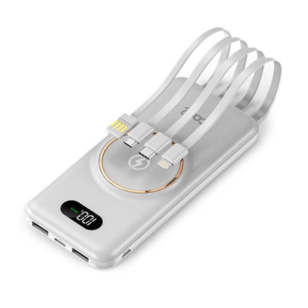 Batería Externa Universal Power Bank 10.000 mAh + Qi Carga Inalámbrica (4 conexiones) Blanco D