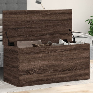 Caja de almacenaje madera ingeniería roble marrón 100x42x46 cm D