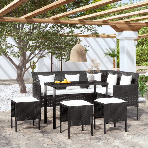 Sofá em forma de L 5 pcs preto almofadas de rattan sintético D