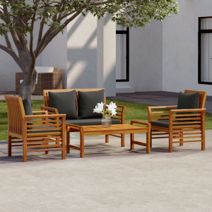 Set de muebles de jardín 4 pzs y cojines madera maciza acacia D