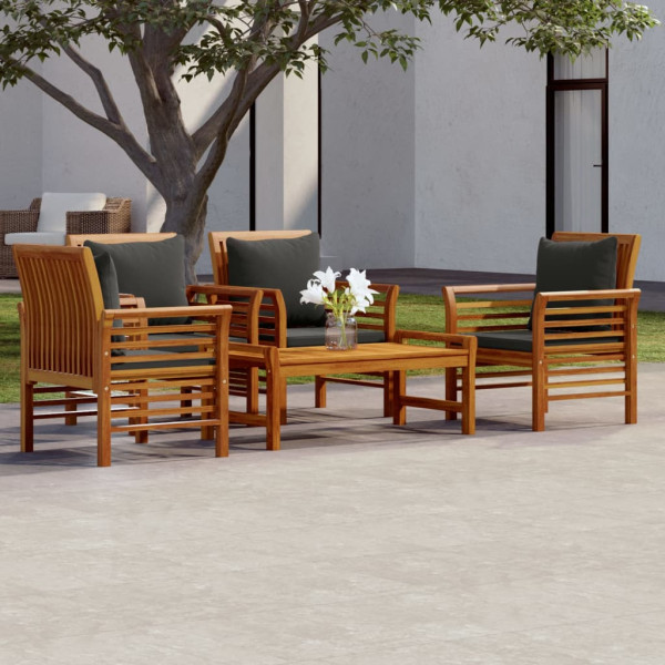 Juego de muebles jardín 5 pzas con cojines madera maciza acacia D