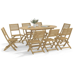 Juego de comedor de jardín 9 piezas madera maciza de acacia D