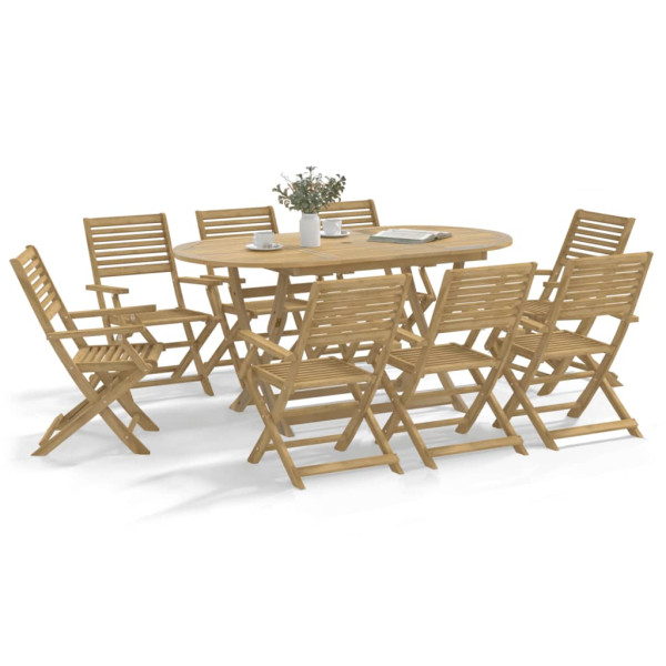 Juego de comedor de jardín 9 piezas madera maciza de acacia D