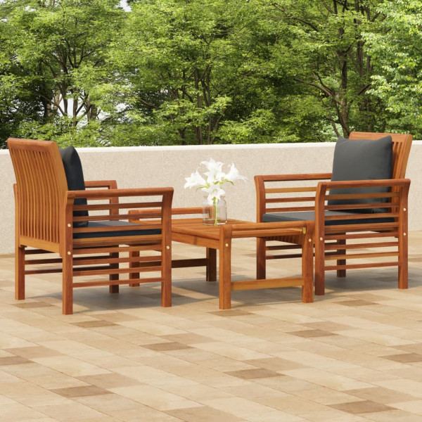 Set de muebles para jardín 3 piezas con cojines madera acacia D