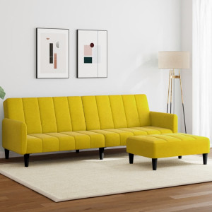 Sofá cama de 2 plazas con taburete terciopelo amarillo D
