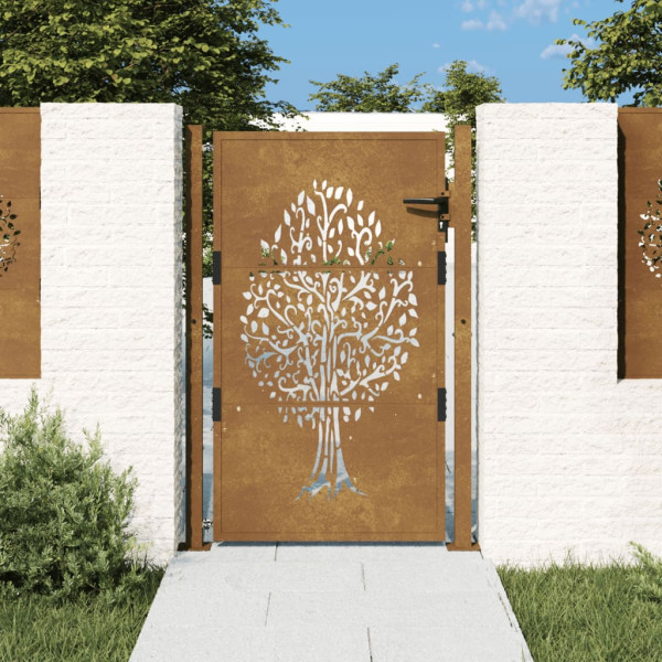 Puerta de jardín acero corten diseño árbol 105x130 cm D