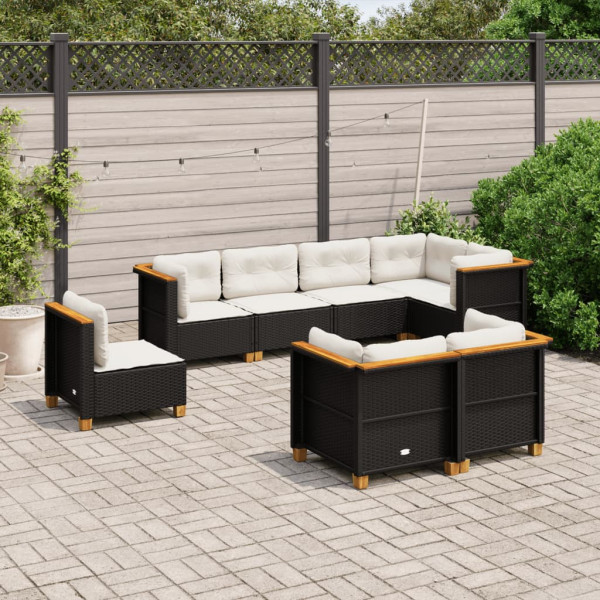 Conjunto de sofá e almofada de jardim 8 peças de rattan sintético preto D