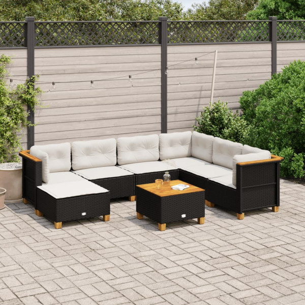 Conjunto de sofá e almofada de jardim 8 peças de rattan sintético preto D