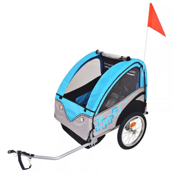 Remolque de bicicleta para niños gris y azul 30 kg D