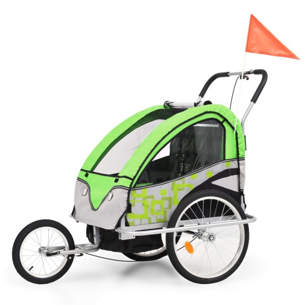 Cochecito y remolque de bicicleta para niños 2-en-1 verde gris D
