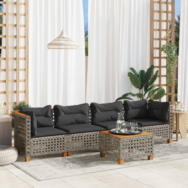 Conjunto de sofá de jardim com almofadas 5 peças de rattan sintético cinza D