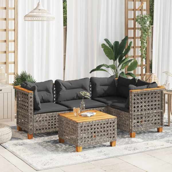 Conjunto de sofá de jardim com almofadas 5 peças de rattan sintético cinza D