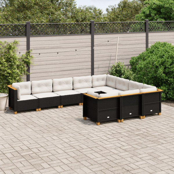 Conjunto de sofás de jardim 10 pcs almofadas ratão sintético preto D