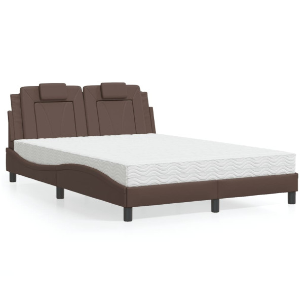 Cama com colchão de couro sintético marrom 140x190 cm D