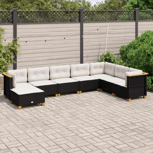 Conjunto de sofá e almofada de jardim 8 peças de rattan sintético preto D