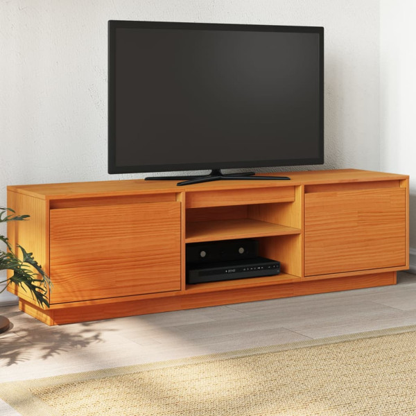 Mueble de TV madera maciza de pino marrón cera 140x35x40 cm D