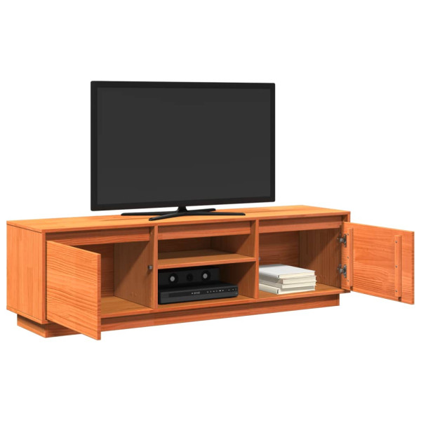 Mueble de TV madera maciza de pino marrón cera 140x35x40 cm M 5