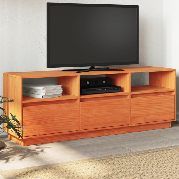 Móveis de TV madeira maciça pinheiro marrom cera 140x37x50 cm D
