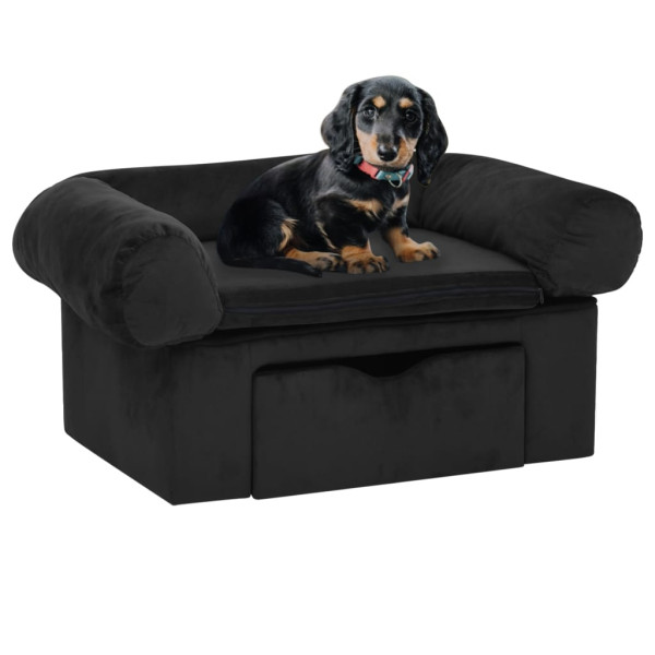 Sofá para perros con cajón felpa negro 75x50x38 cm D