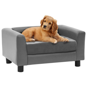 Sofá para perros felpa y cuero sintético gris 60x43x30 cm D