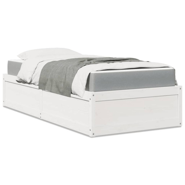 Cama com colchão branco pinheiro madeira maciça 90x200 cm D