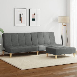 Sofá cama de 2 plazas con taburete tela gris oscuro D