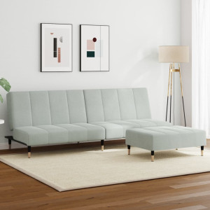 Sofá cama de 2 plazas con taburete terciopelo gris claro D