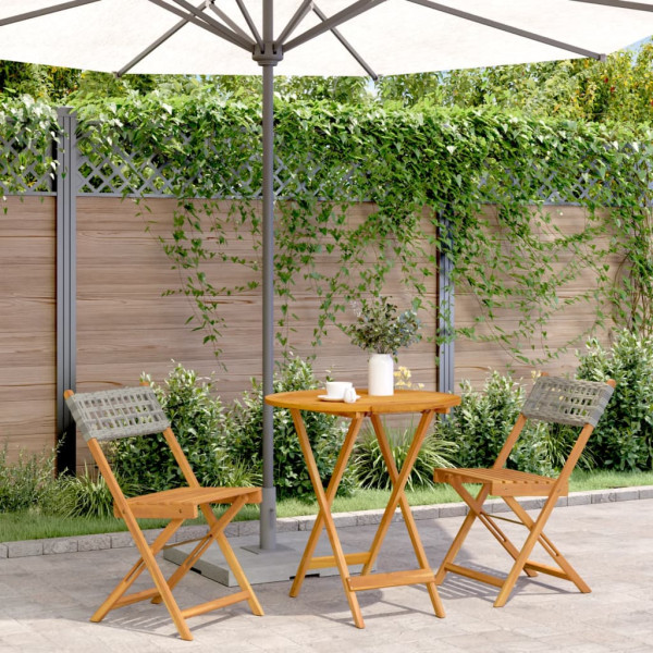 Conjunto bistro de 3 peças de rattan PE e madeira maciça cinza D