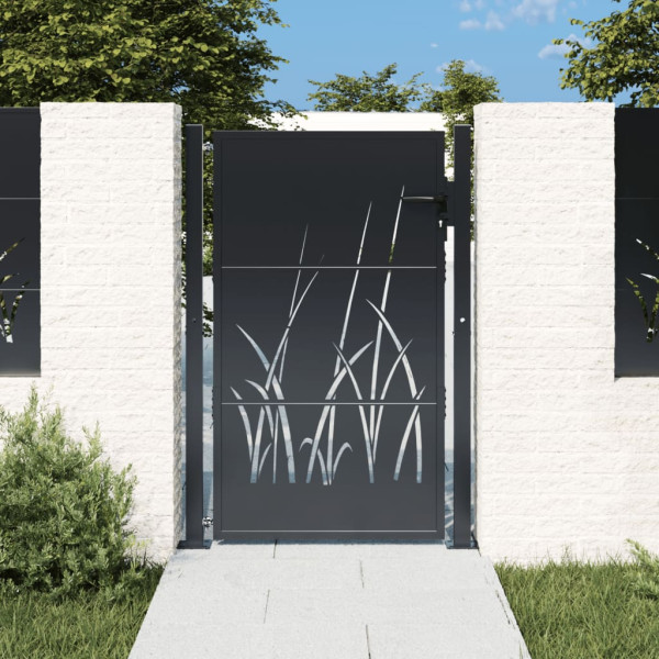 Puerta de jardín acero gris antracita diseño hierba 105x155 cm D