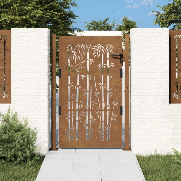 Puerta de jardín acero corten diseño bambú 105x130 cm D