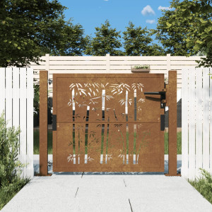 Puerta de jardín acero corten diseño bambú 105x80 cm D