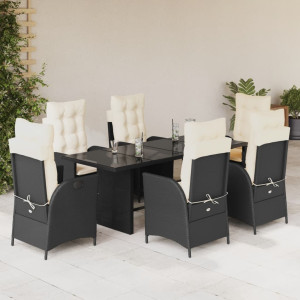 Set de comedor de jardín 7 pzas y cojines ratán sintético negro D