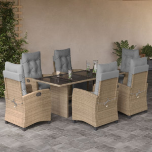 Set comedor de jardín 7 pzas con cojines ratán sintético beige D