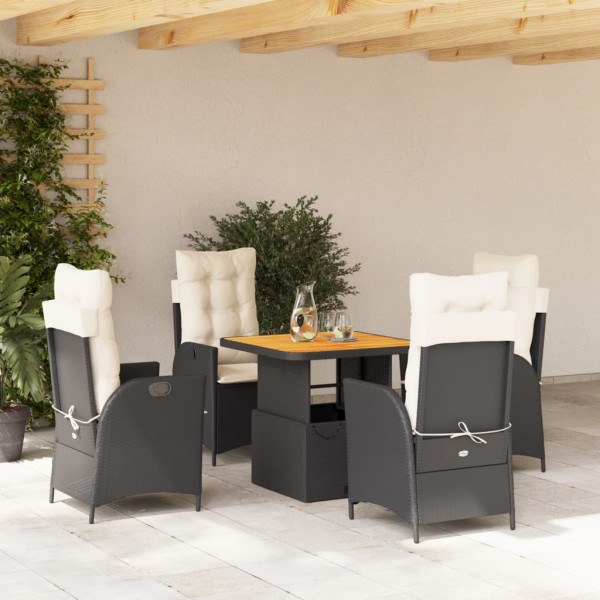 Set de muebles jardín 5 pzas con cojines ratán sintético negro D