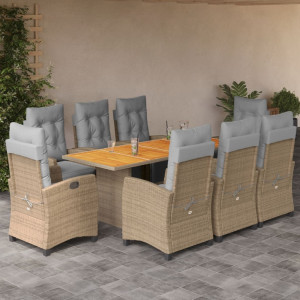 Set comedor de jardín 9 pzas con cojines ratán sintético beige D