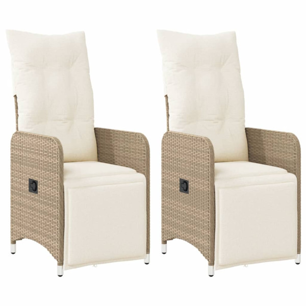 Sillones reclinables de jardín con cojines beige 2 uds ratán PE M 2