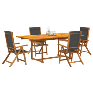 Juego comedor de jardín 5 pzas madera maciza acacia y textileno D