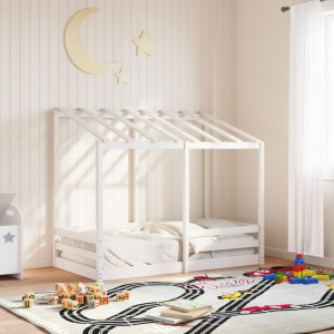 Cama infantil con techo madera maciza pino blanco 70x140 cm D